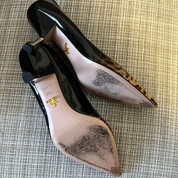 PRADA Leopard Print Ombre Black Patent Leather Kitten Pumps 38.5 - Picture 5 of 6